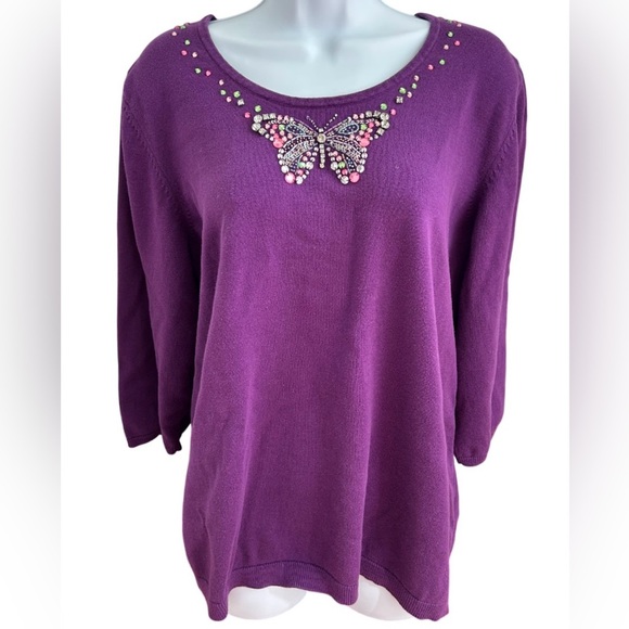 VINTAGE Y2K QUACKER FACTORY BUTTERFLY EMBELLISHED TOP - Picture 1 of 4